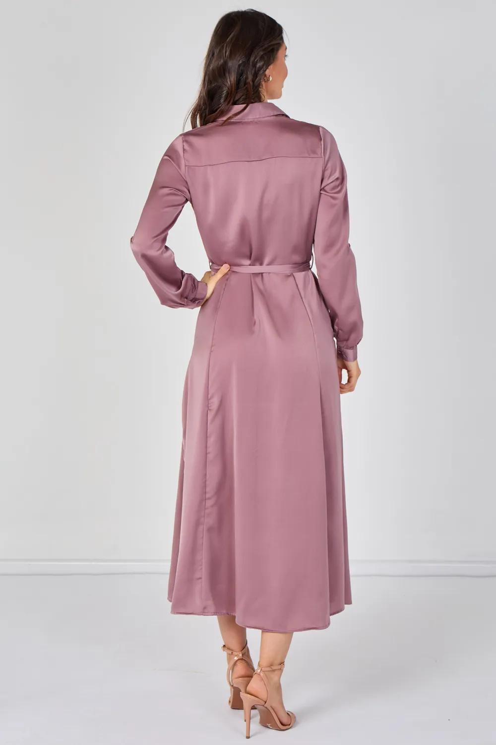 Love Sunshine Belted abito camicia rosa satin cintura