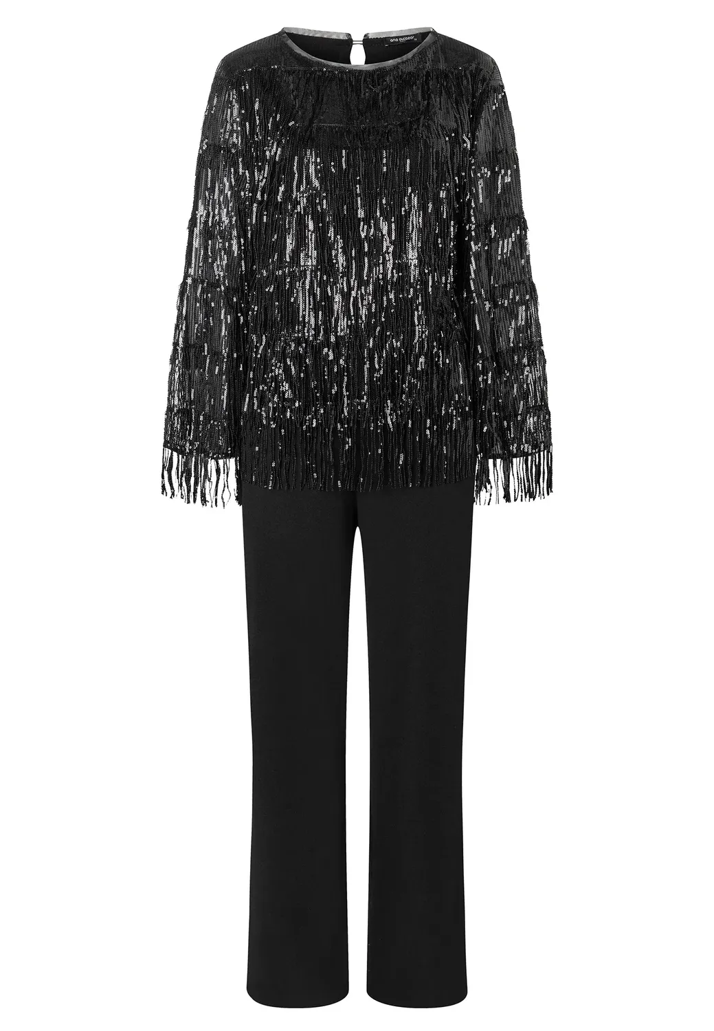 Ana Alcazar Cebala tuta nera frange paillettes