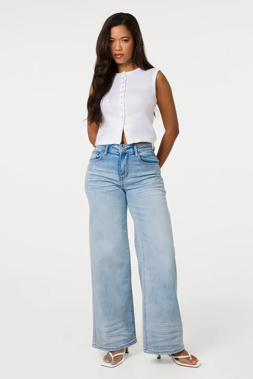 Pink Vanilla Whisker jeans wide leg denim blu