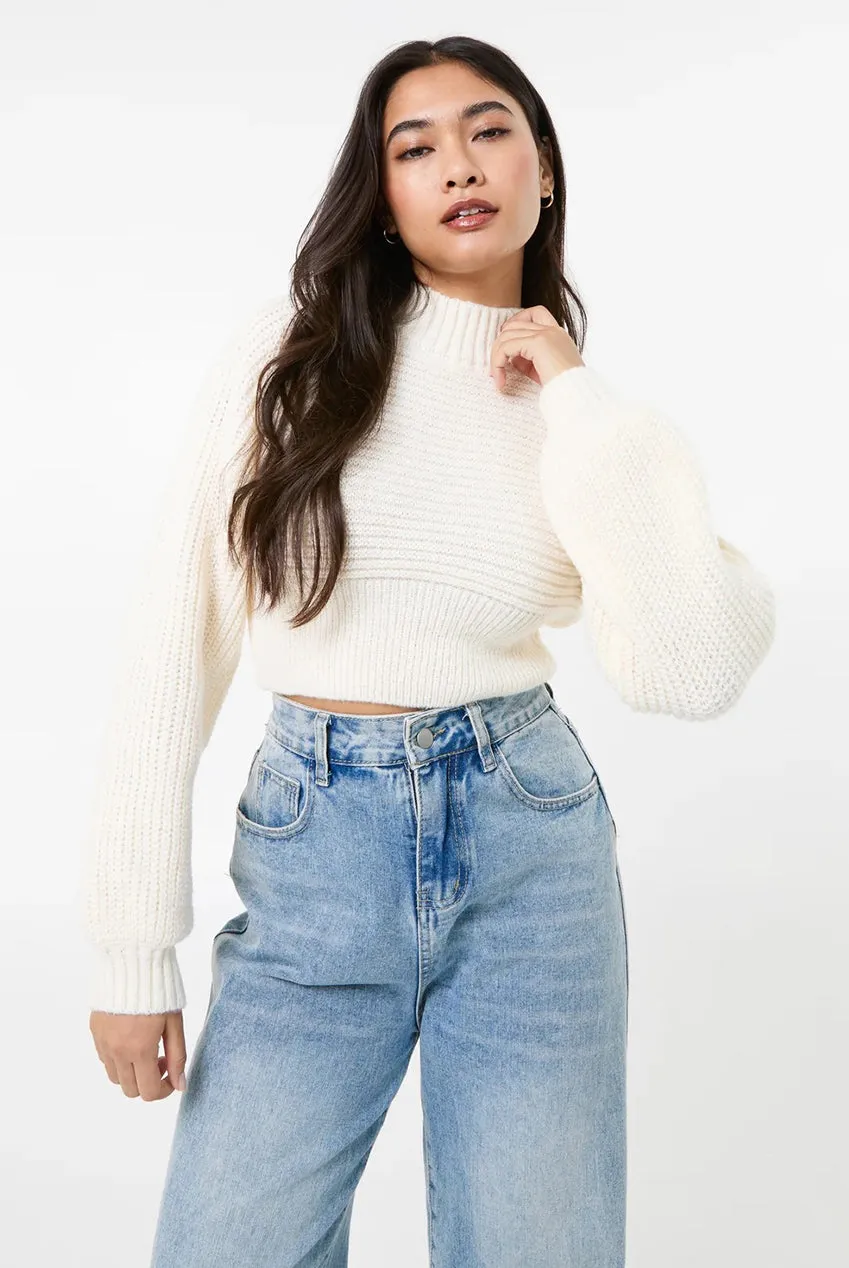 Pink Vanilla High Neck Knitted Jumper maglione avorio