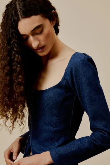Dahlia Tessa top corsetto denim maniche lunghe