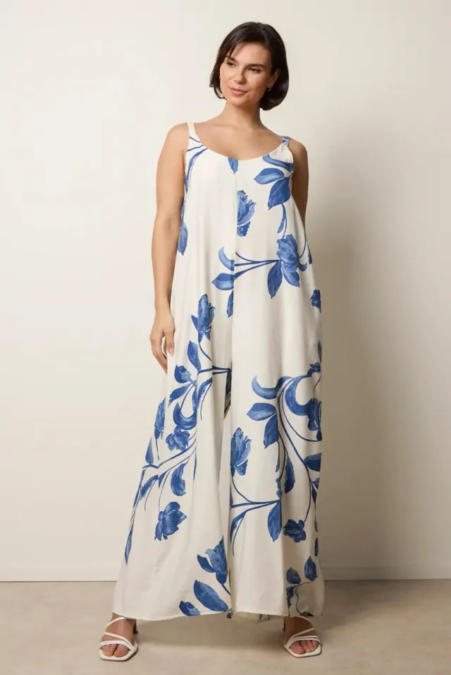 Blue Vanilla Floral Print tuta larga blu M/L viscosa