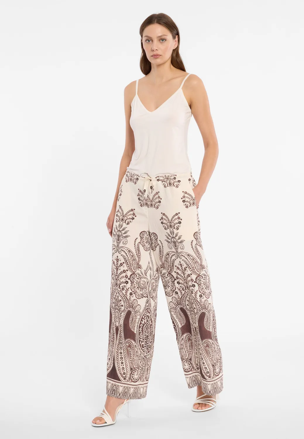 Ana Alcazar Dorinol pantaloni palazzo marroni fantasia paisley