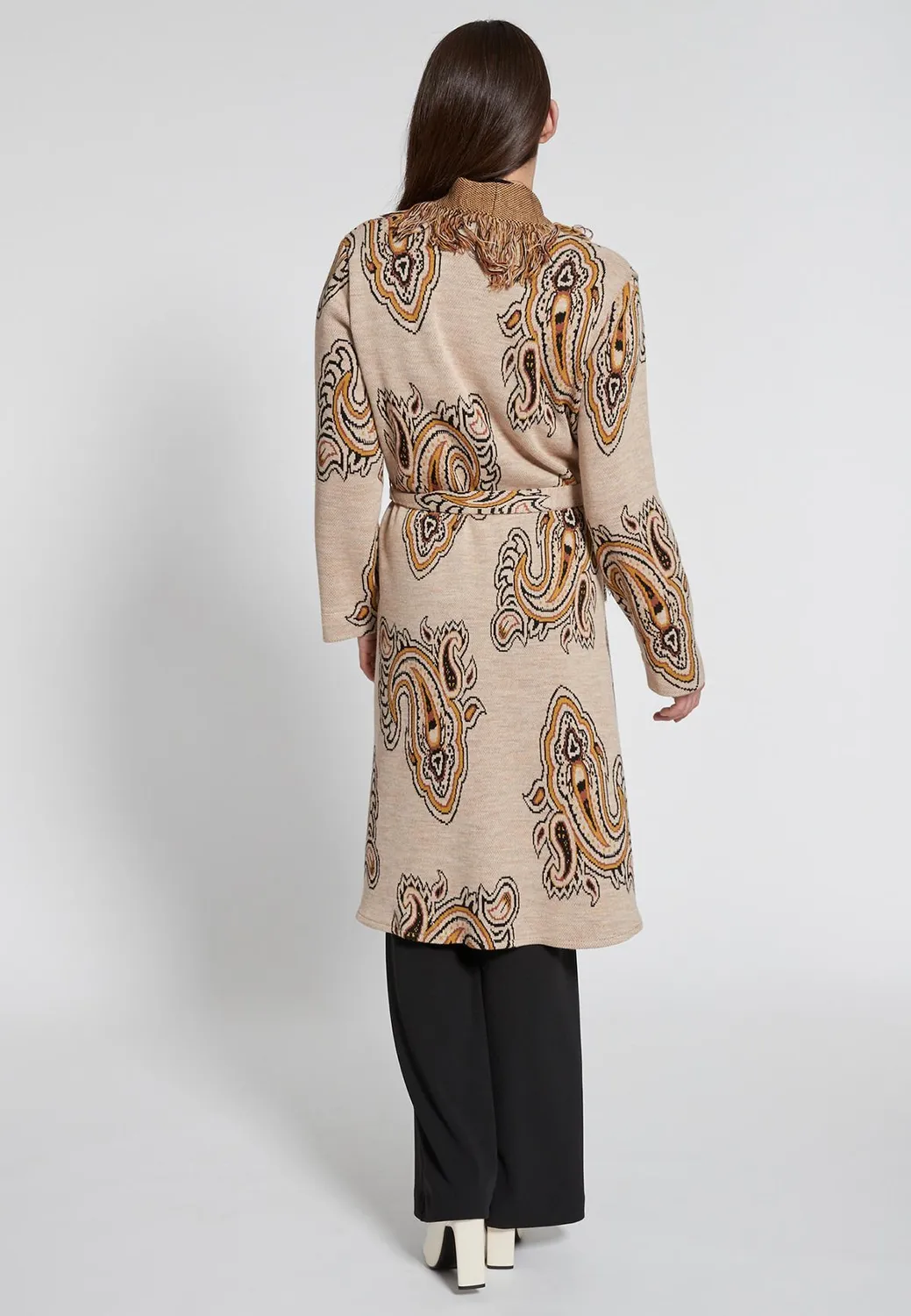 Ana Alcazar Haberi cappotto maglia beige paisley