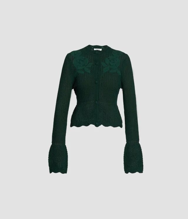 Erdem Embroidered Knit Peplum Cardigan ricamato