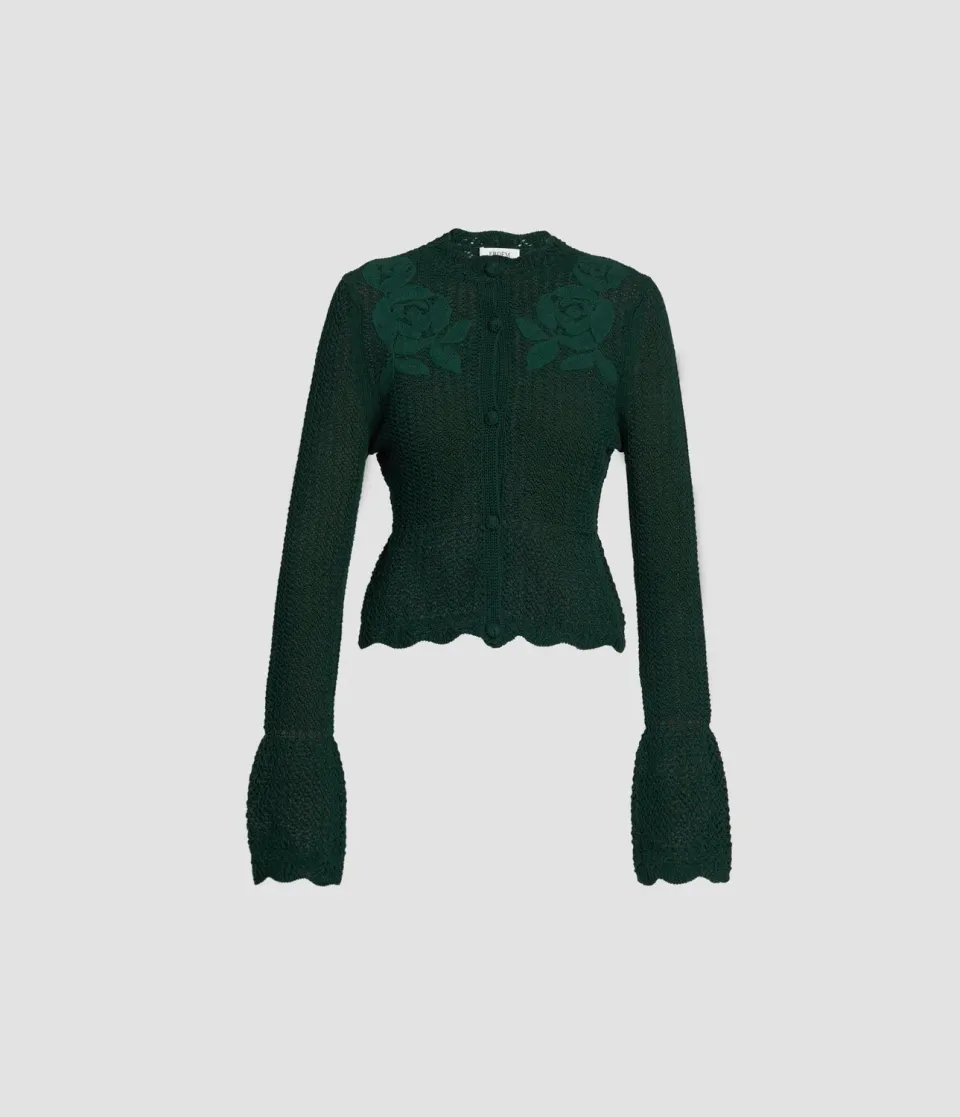 Erdem Embroidered Knit Peplum Cardigan ricamato