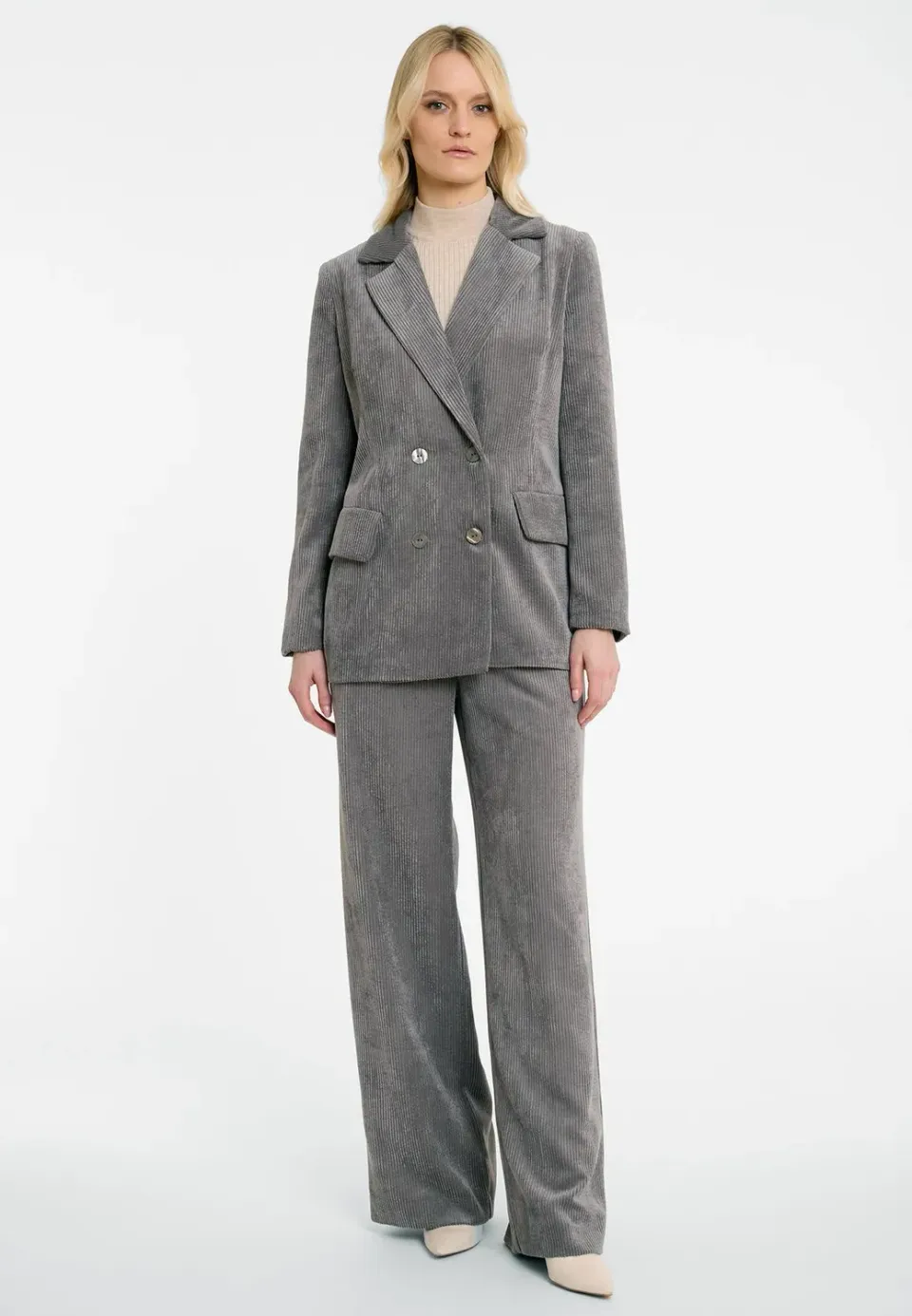 Ana Alcazar Adia blazer velluto grigio doppiopetto