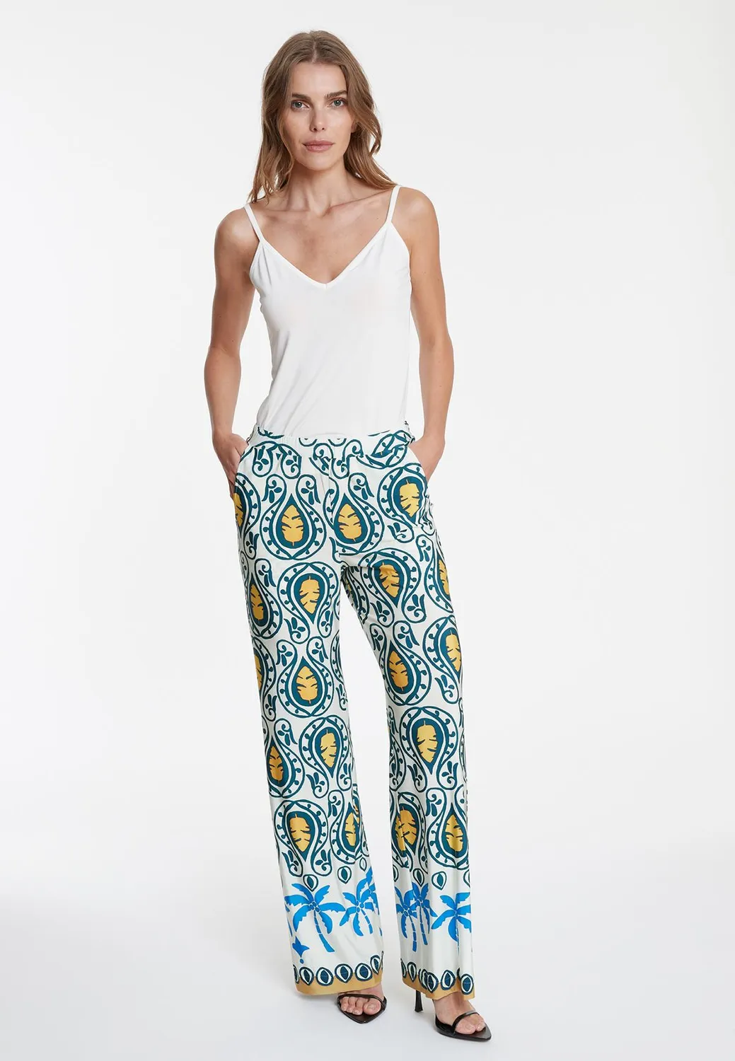 Ana Alcazar Winara pantaloni stampa palme jersey