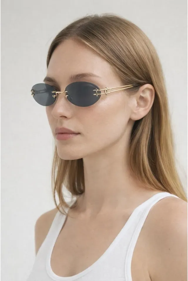 SVNX Oval occhiali da sole neri senza montatura UV400