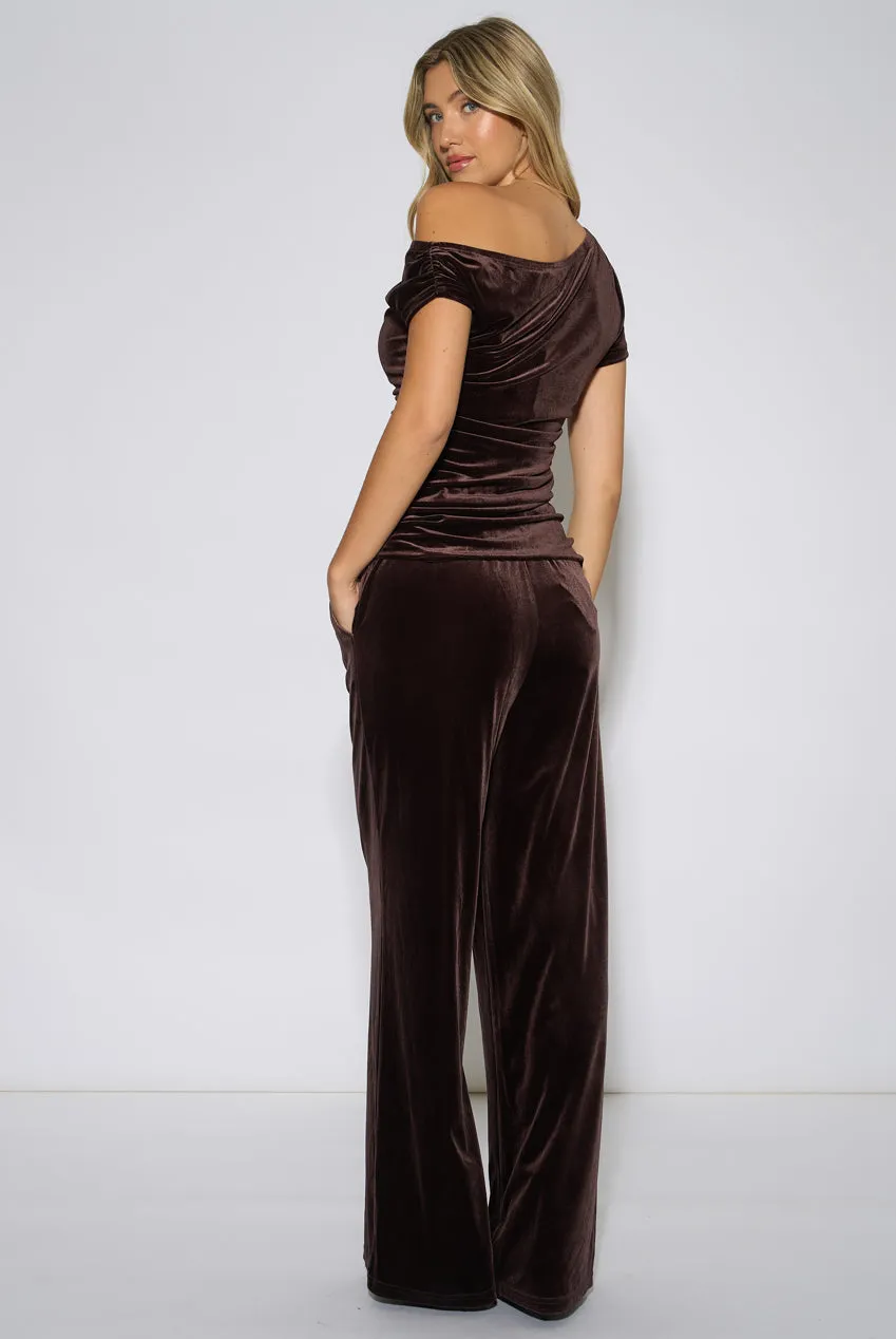 Gini London Pantaloni Larghi Marrone Velluto Velour