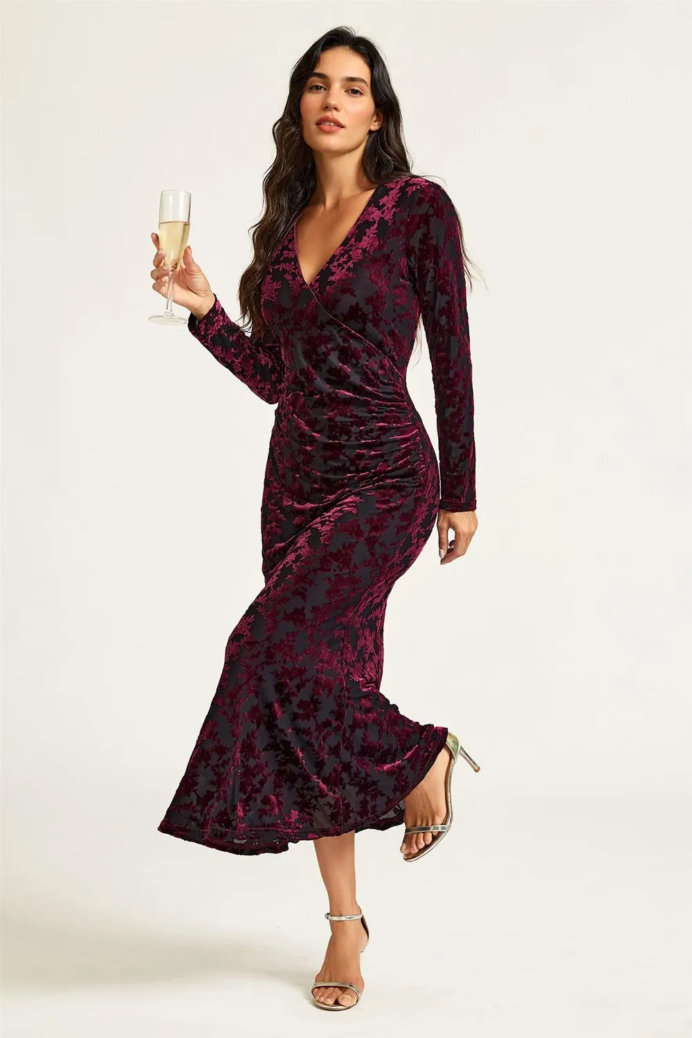 FS Collection Velvet Devore abito midi nero XS velluto fiori