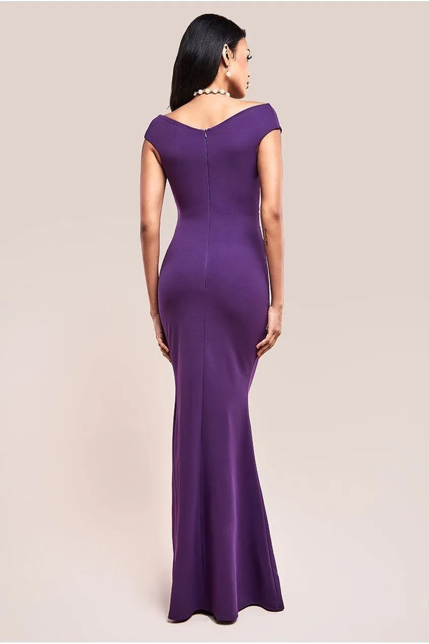 Goddiva DR1092 Bardot Abito Maxi Plissettato Viola