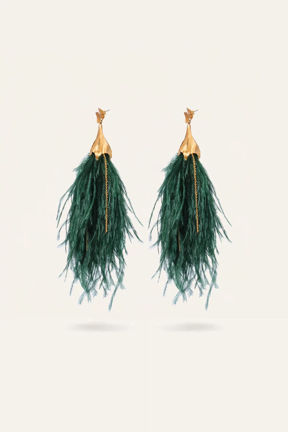 Johanna Ortiz Mystic Crescent orecchini verdi ottone piume