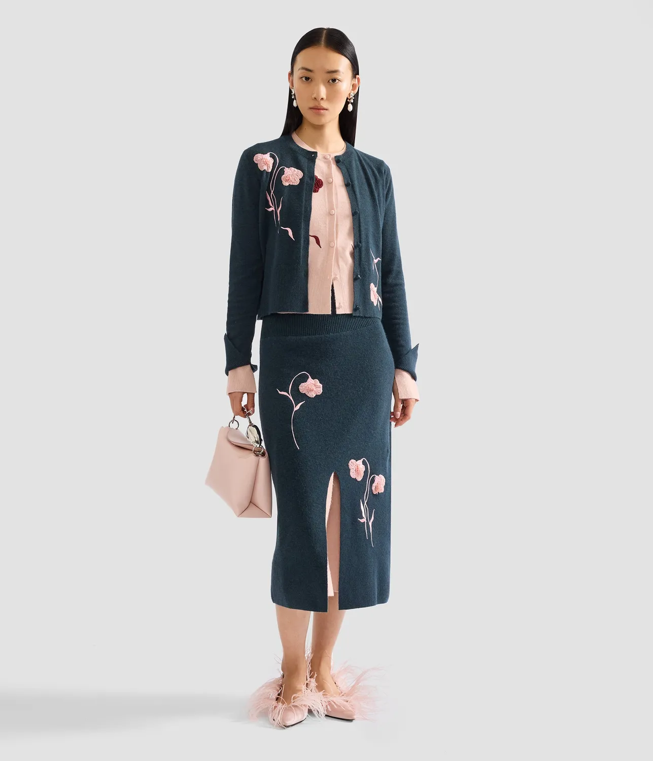 Erdem Embroidered Fitted cardigan rosa ricamo