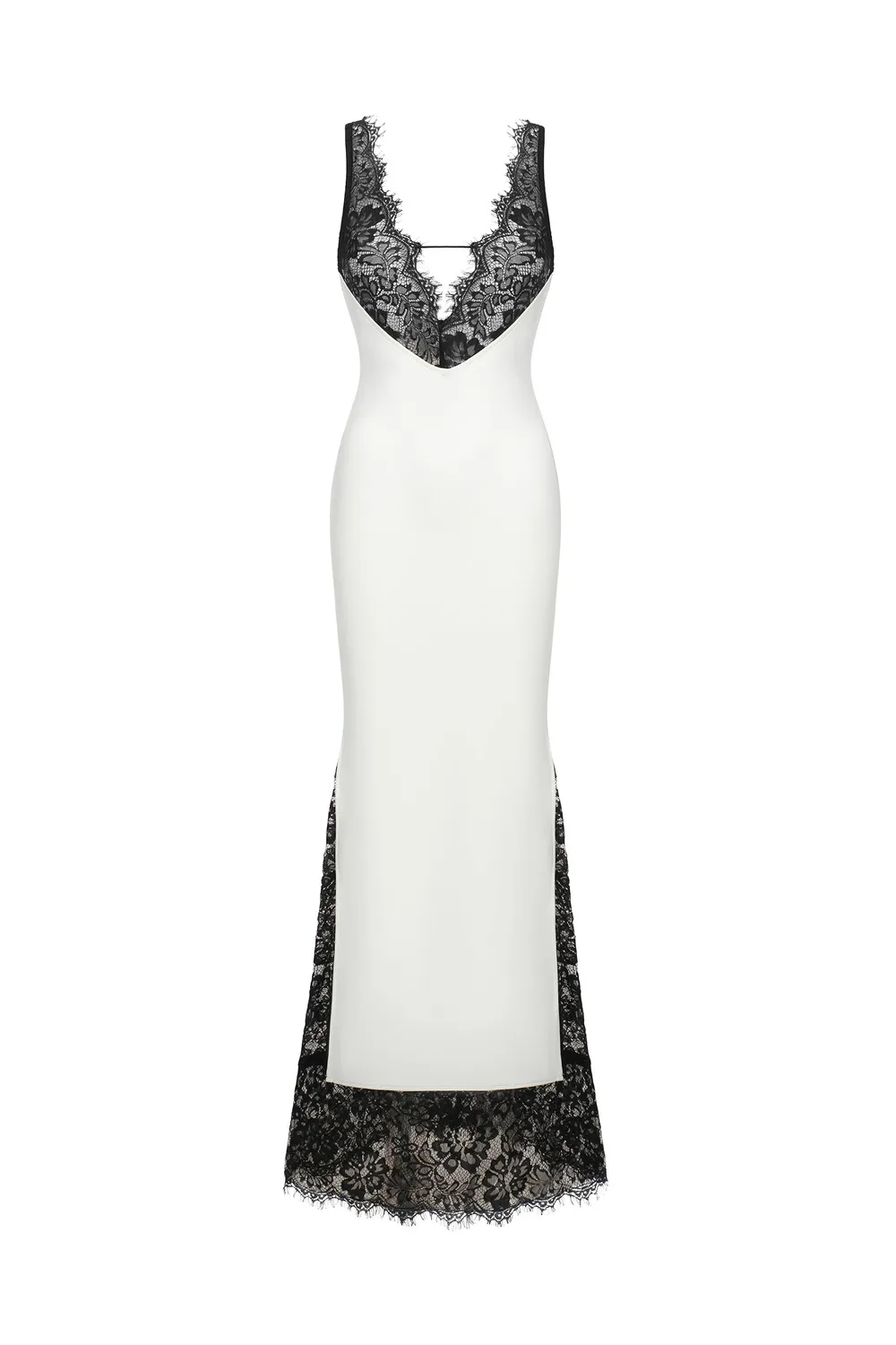Bella Barnett Gunnhild Lace Deep V abito maxi bianco pizzo