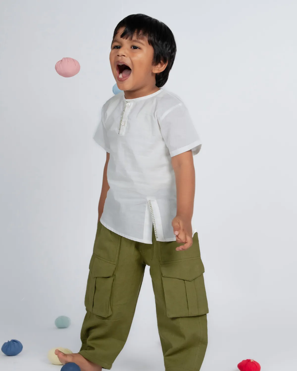 Our Dve Signature Pantalone cargo bimbo verde cotone