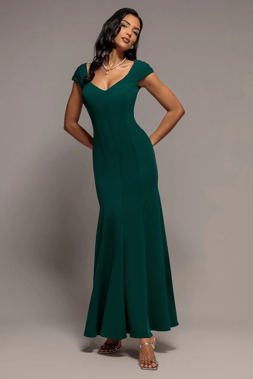 Goddiva Fit Flare Maxi abito verde smeraldo scuba