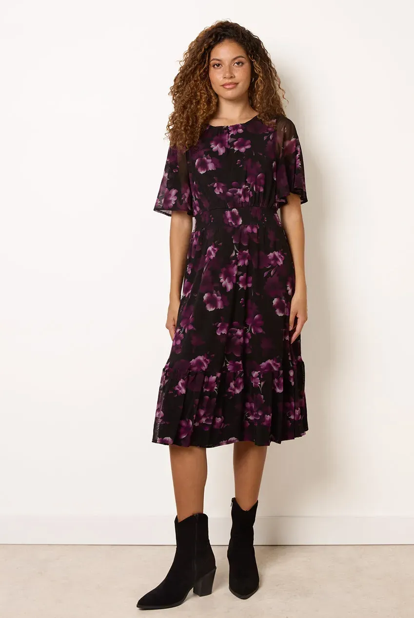 Blue Vanilla Mesh Floral abito midi nero floreale