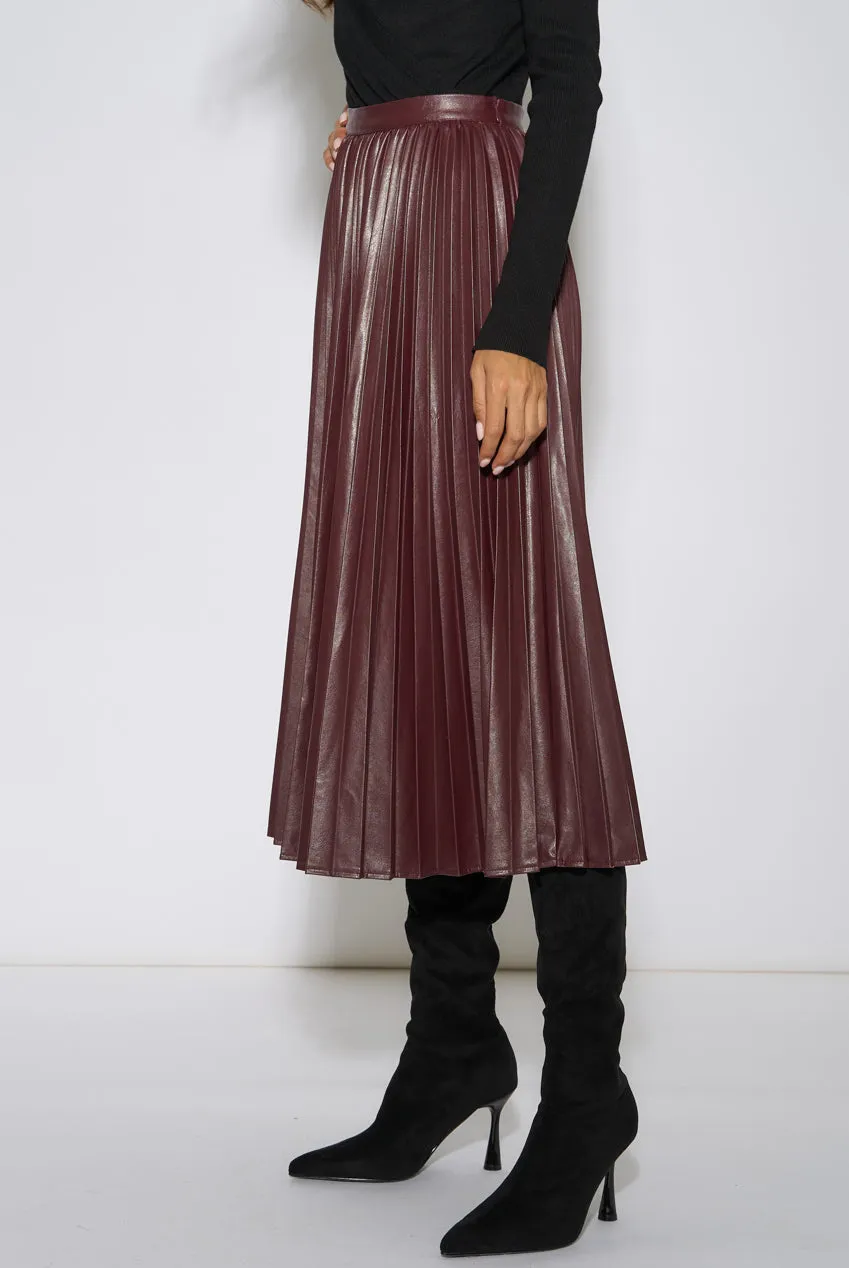 Gini London Pleated gonna midi bordeaux ecopelle plissettata