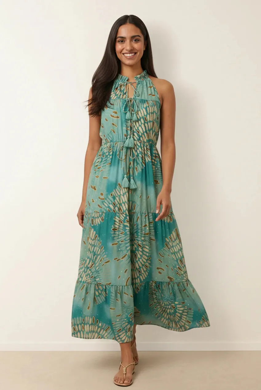 Blue Vanilla abito maxi acqua con strass S/M