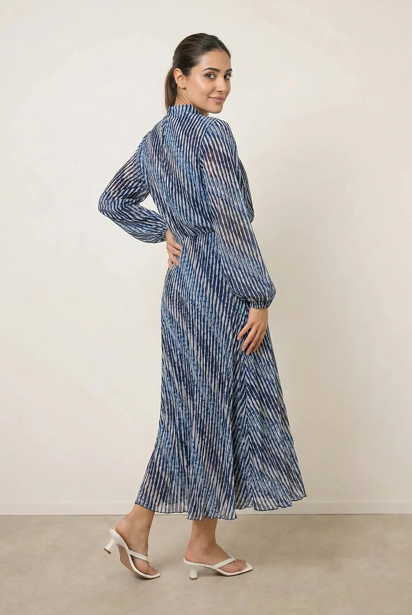 Blue Vanilla High Neck Bubble abito blu fantasia midi