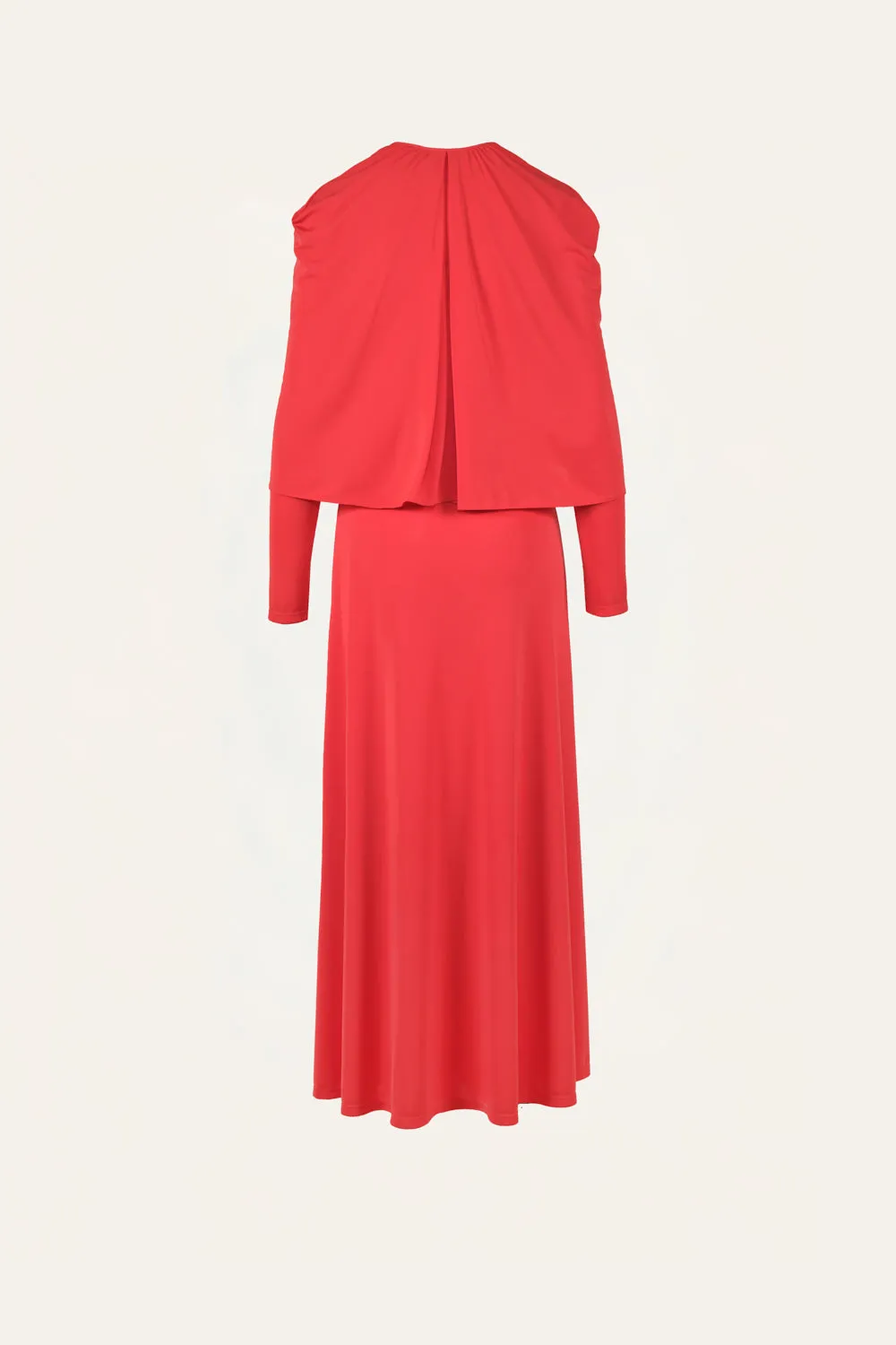 Johanna Ortiz Silent Solstice Dress abito rosso maniche mantella