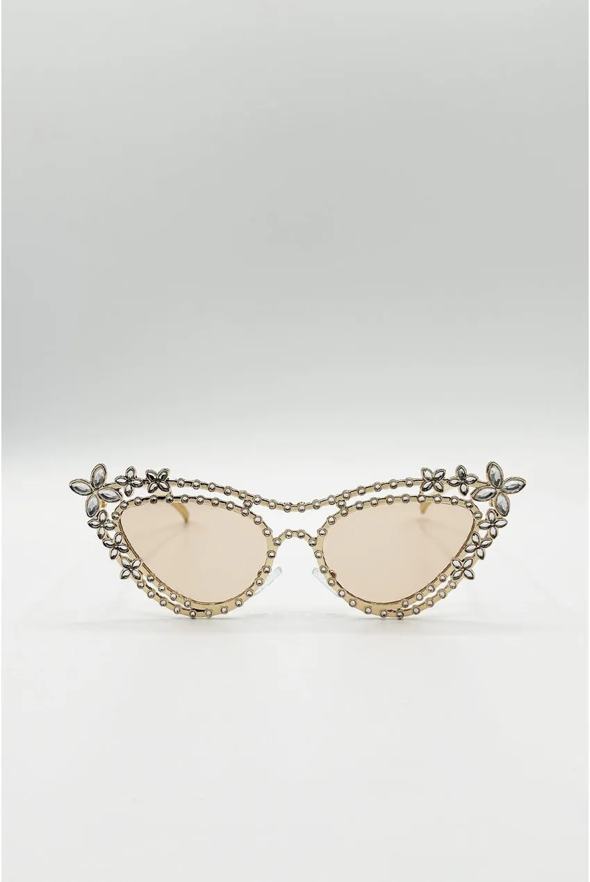 SVNX Diamante Cat Eye occhiali da sole champagne cat eye