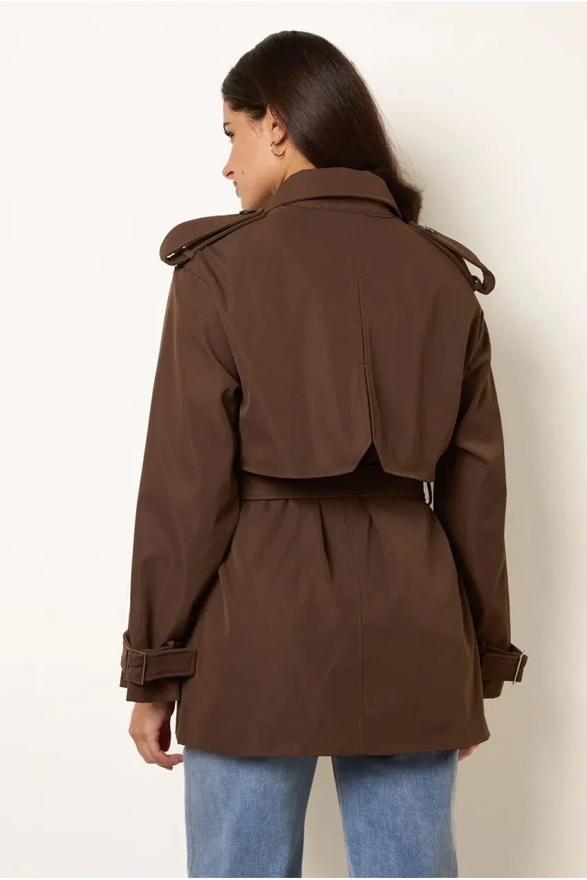 Goddiva Blue Vanilla Trench Corto Cioccolato con cintura