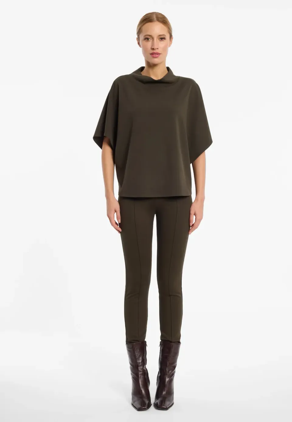 Ana Alcazar Eliorelle top mantella kaki collo alto