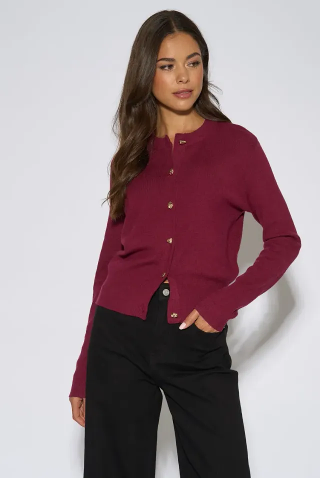 Gini London cardigan maglia fine bottoni oro mora