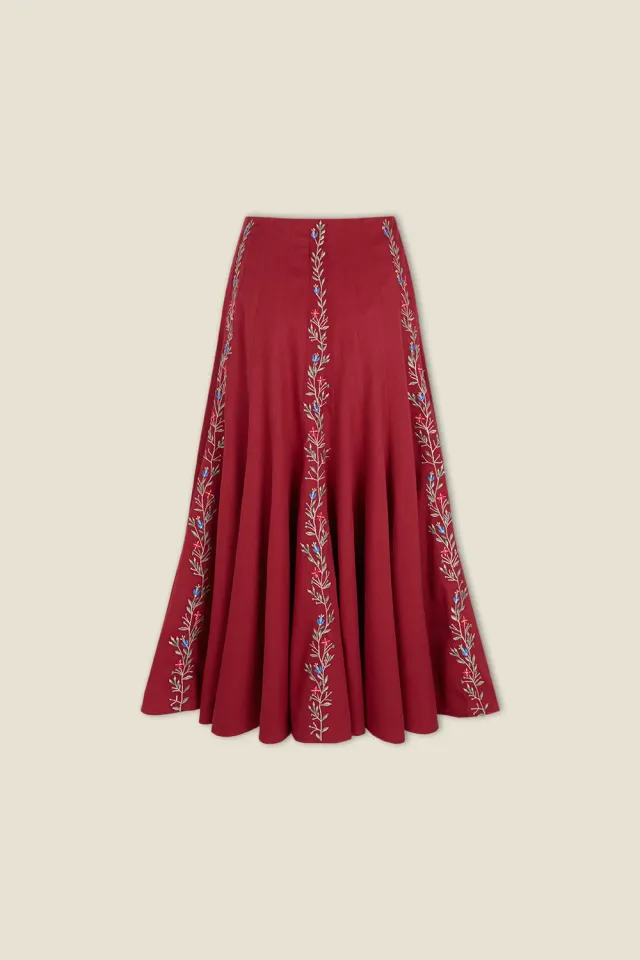 Dahlia Isabella gonna midi rossa in cotone ricamato