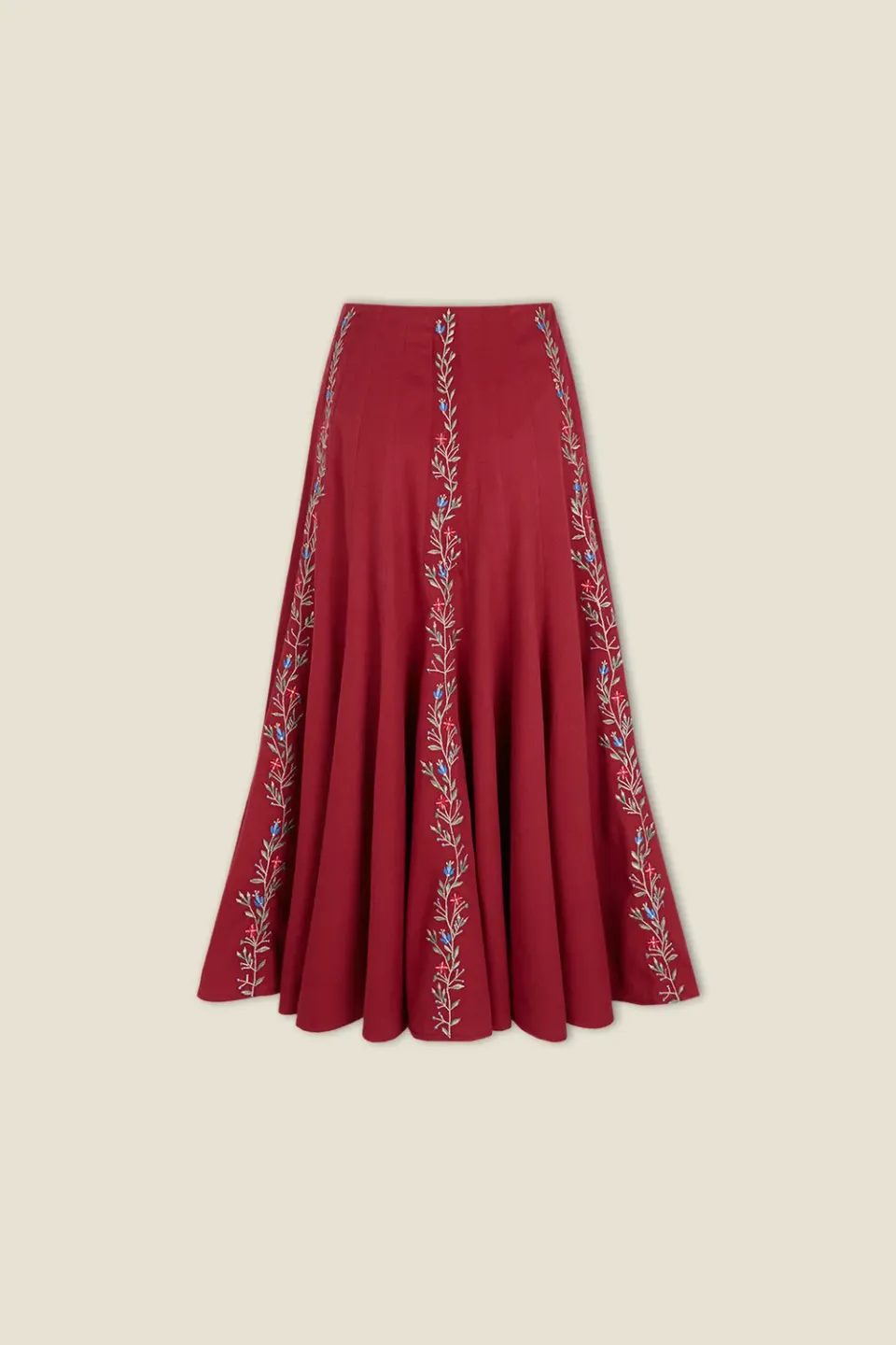 Dahlia Isabella gonna midi rossa in cotone ricamato