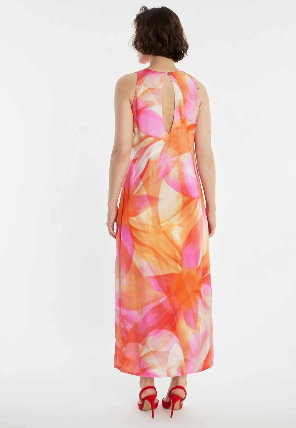 Ana Alcazar Zawa abito lungo satin floreale arancio
