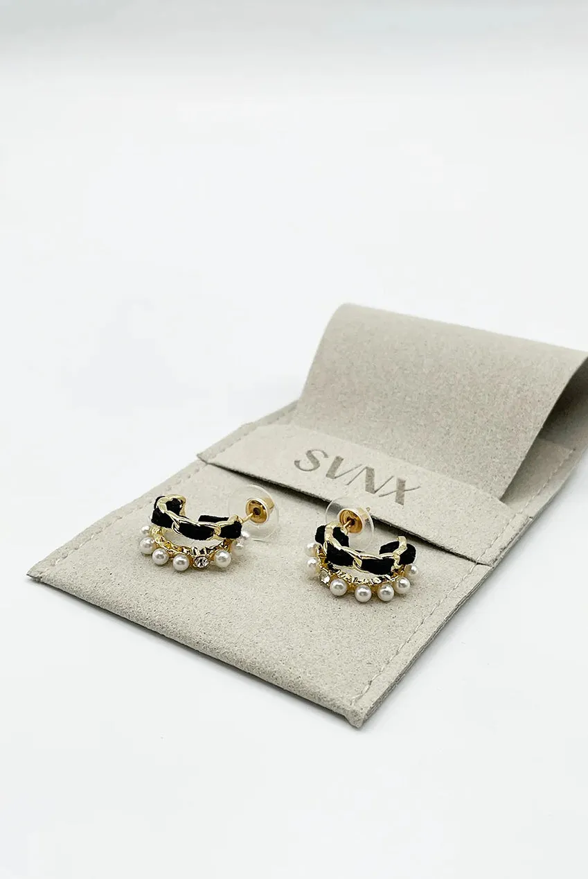 SVNX Pearl Noir Orecchini Doppi Cerchi Oro Perle Nere
