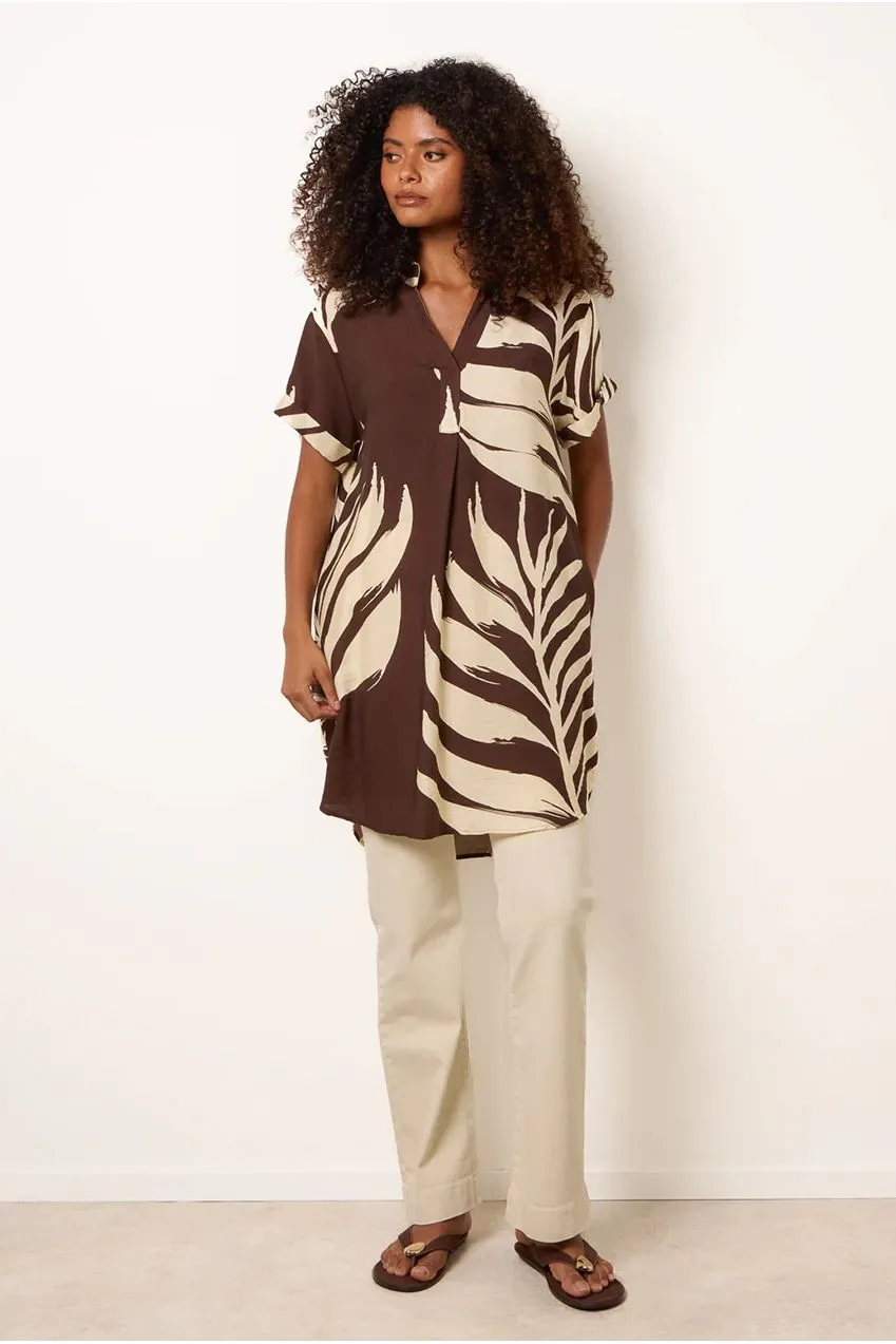 Blue Vanilla Palm Print tunica cioccolato manica corta S-L