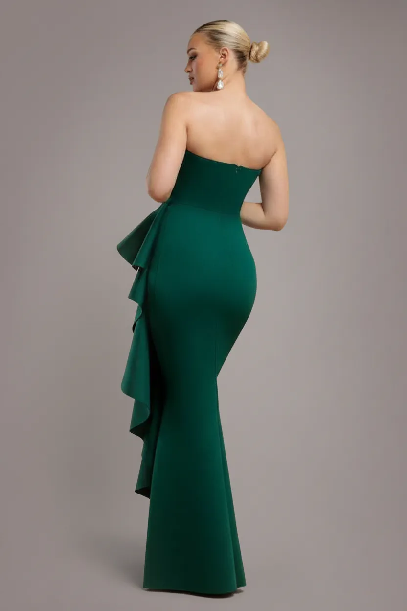 Goddiva Boobtube Peplum abito maxi smeraldo 12 balza