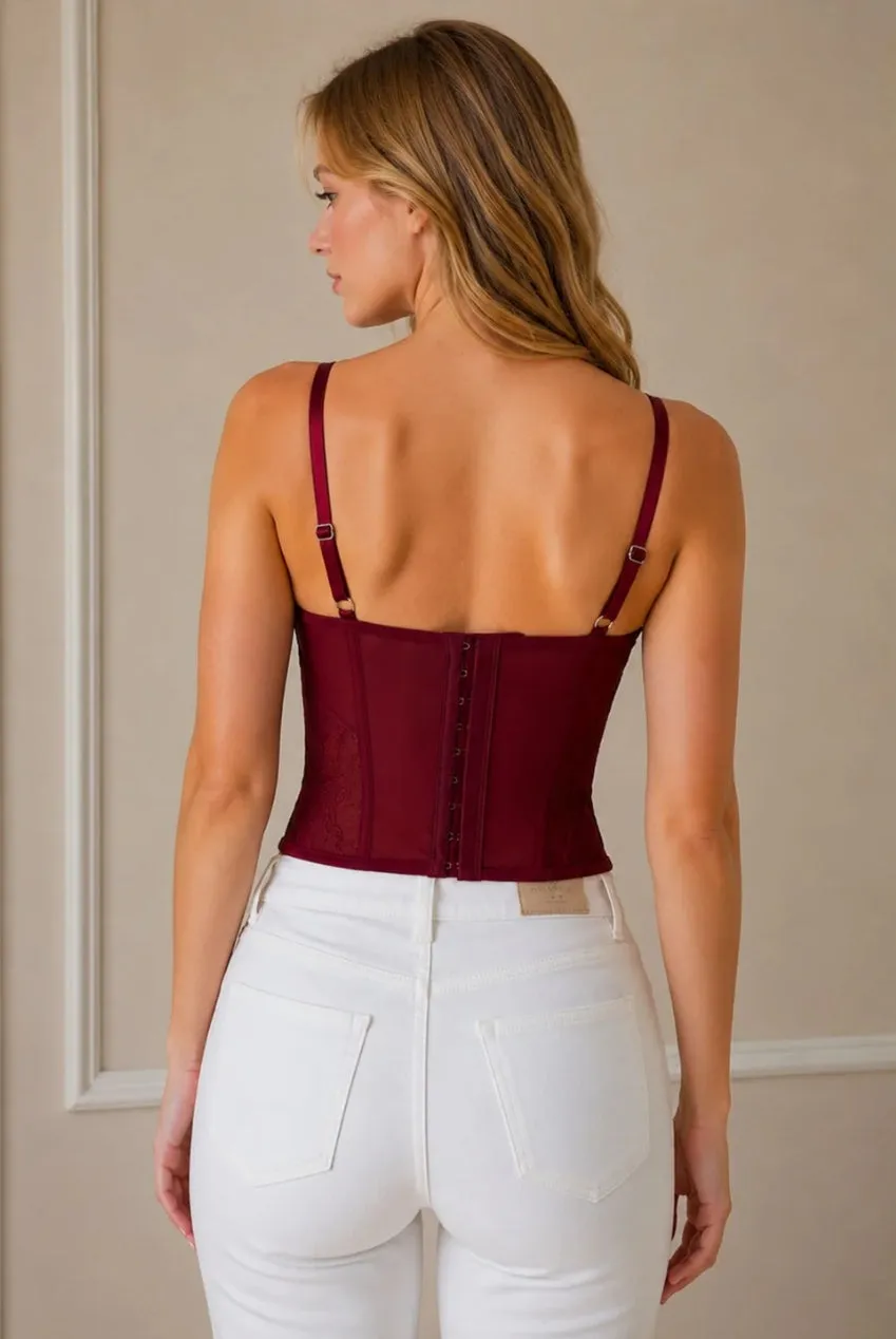 Avinci Wine Lace Mesh top corsetto bordeaux pizzo