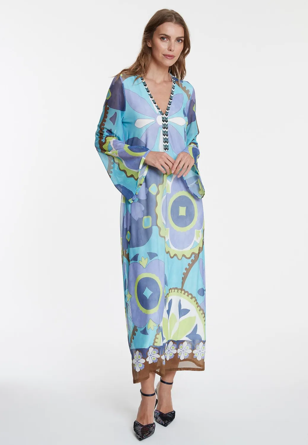 Ana Alcazar Wemmy caftano maxi fiori azzurro