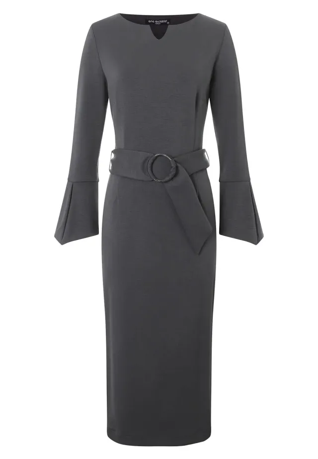 Ana Alcazar Mehisa abito tubino grigio midi jersey