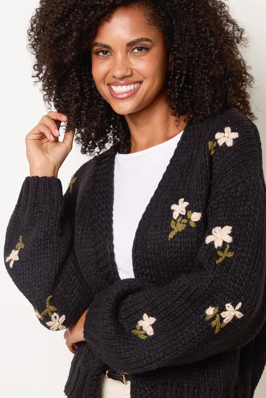 Blue Vanilla Flower cardigan nero ricamo fiori