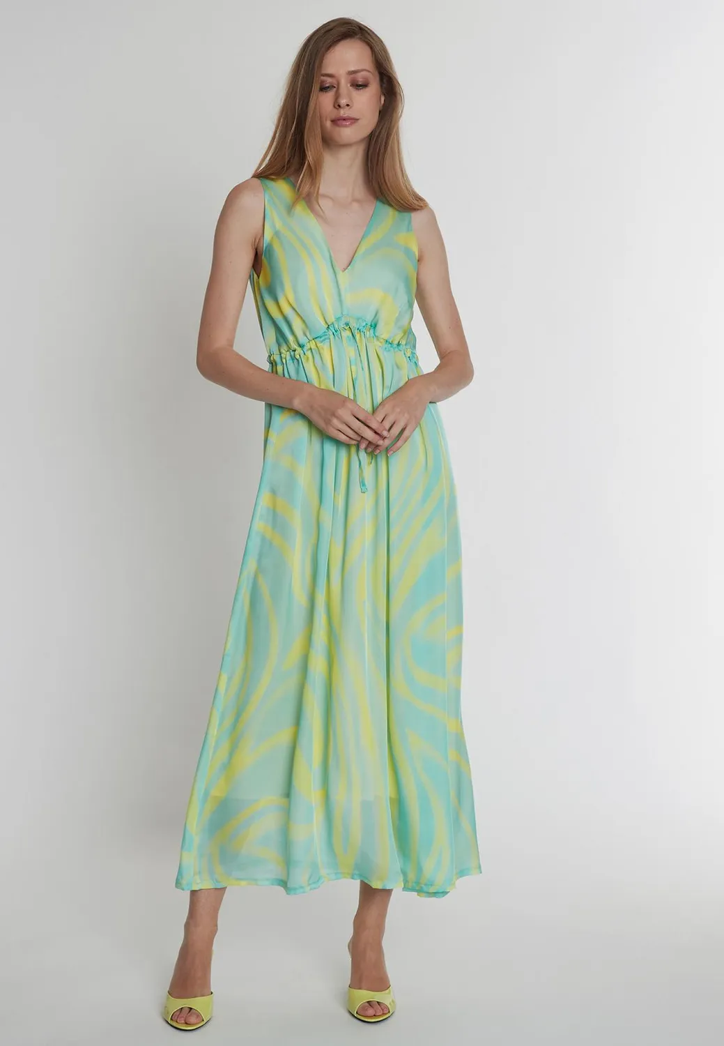 Ana Alcazar Peddy maxi abito chiffon giallo animalier