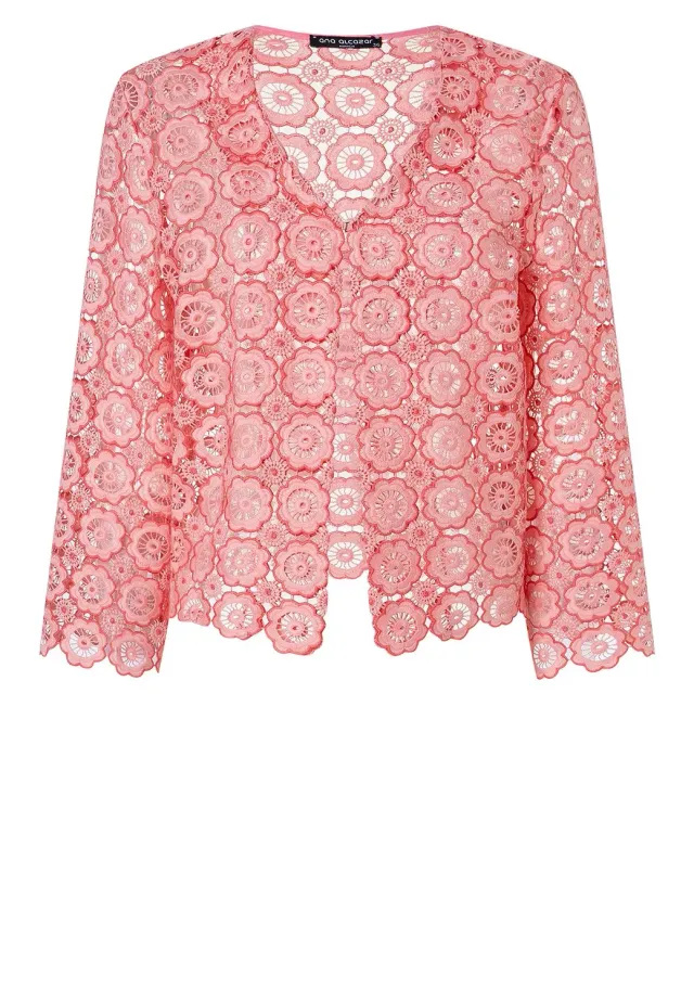 Ana Alcazar Zaha giacca in pizzo rosa corallo