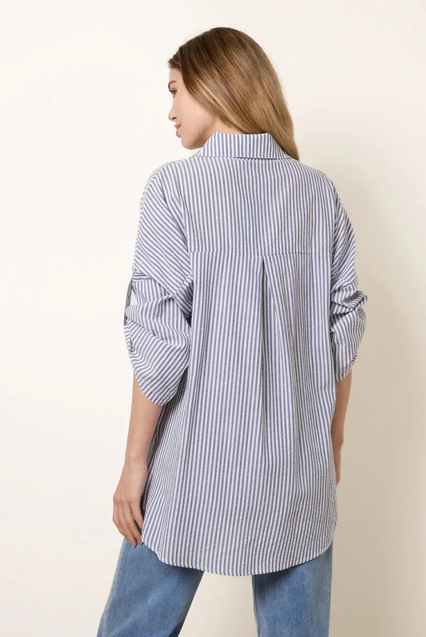 Blue Vanilla Gold Shell Button camicia a righe denim blue