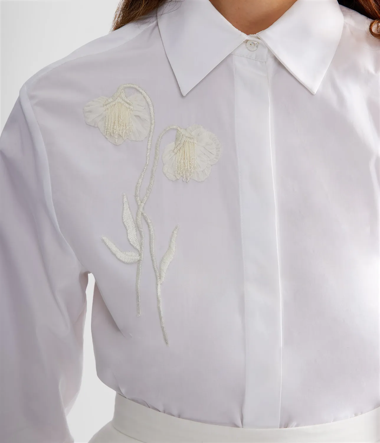 Erdem Embroidered Cotton Poplin camicia bianca fiore