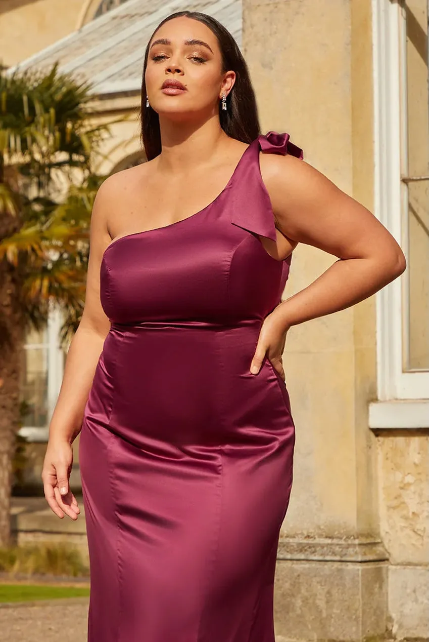 Chi Chi London One-Shoulder abito raso wine curvy