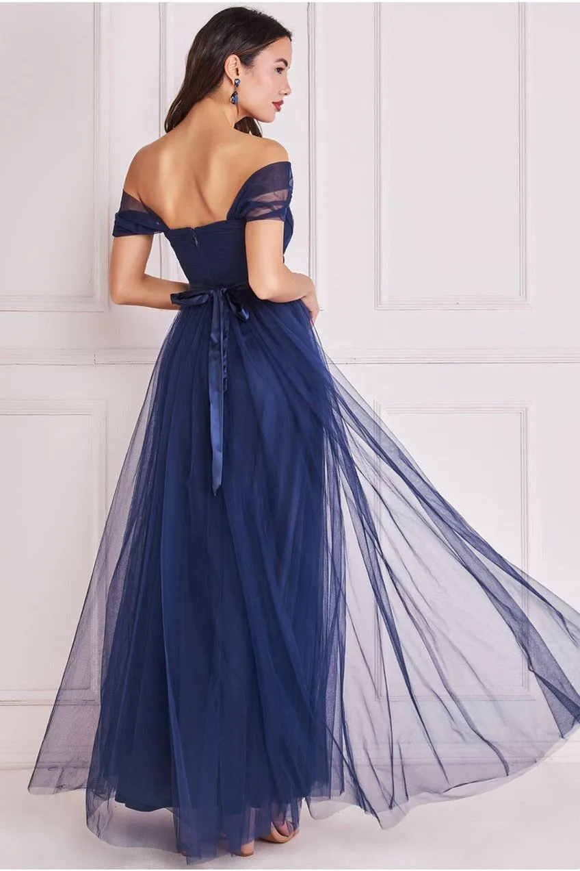Goddiva Off Shoulder Princess maxi abito navy
