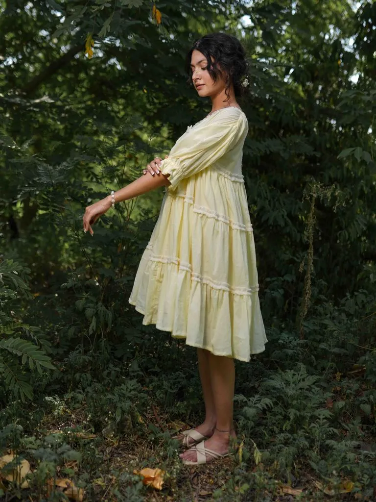 Our Dve Loreto abito giallo in cotone svasato