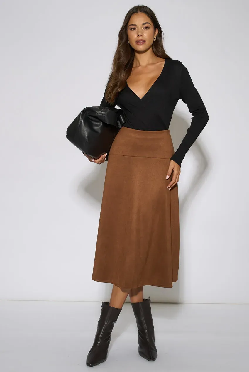 Gini London A-Line gonna midi cammello scamosciato