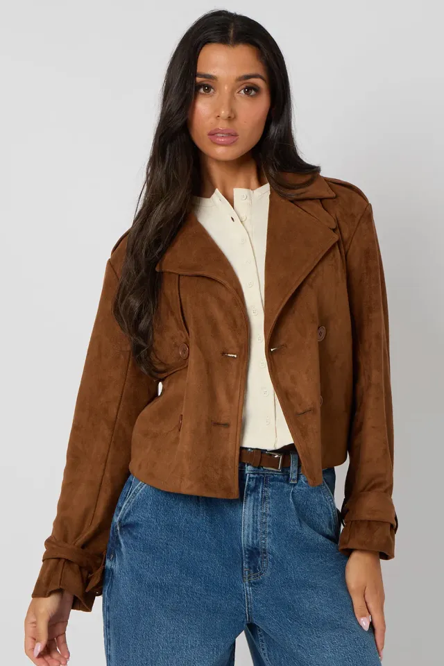 Urban Bliss giacca cropped marrone scamosciata