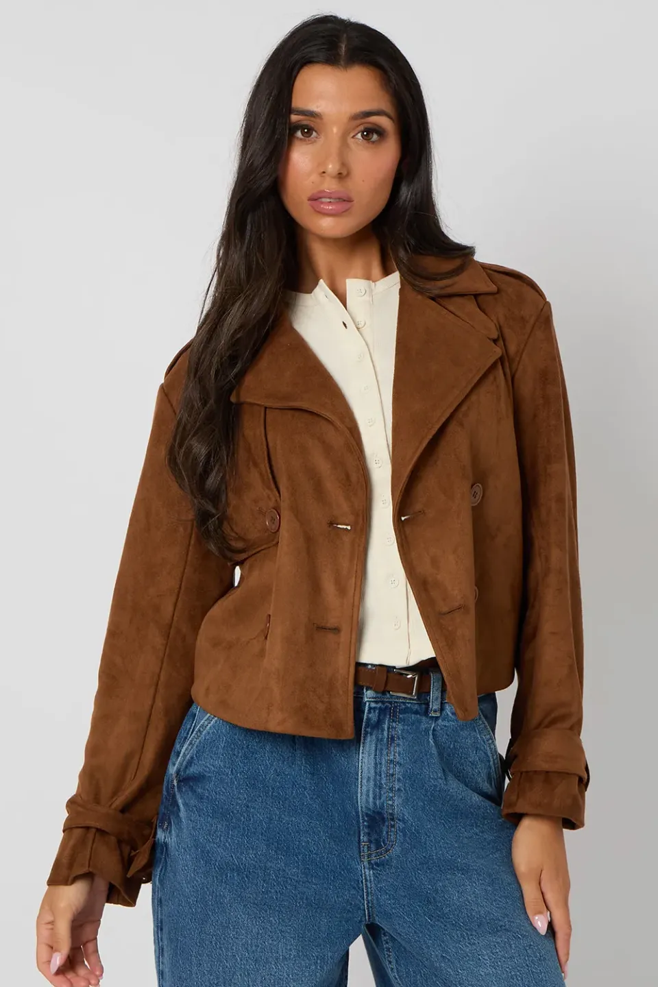 Urban Bliss giacca cropped marrone scamosciata